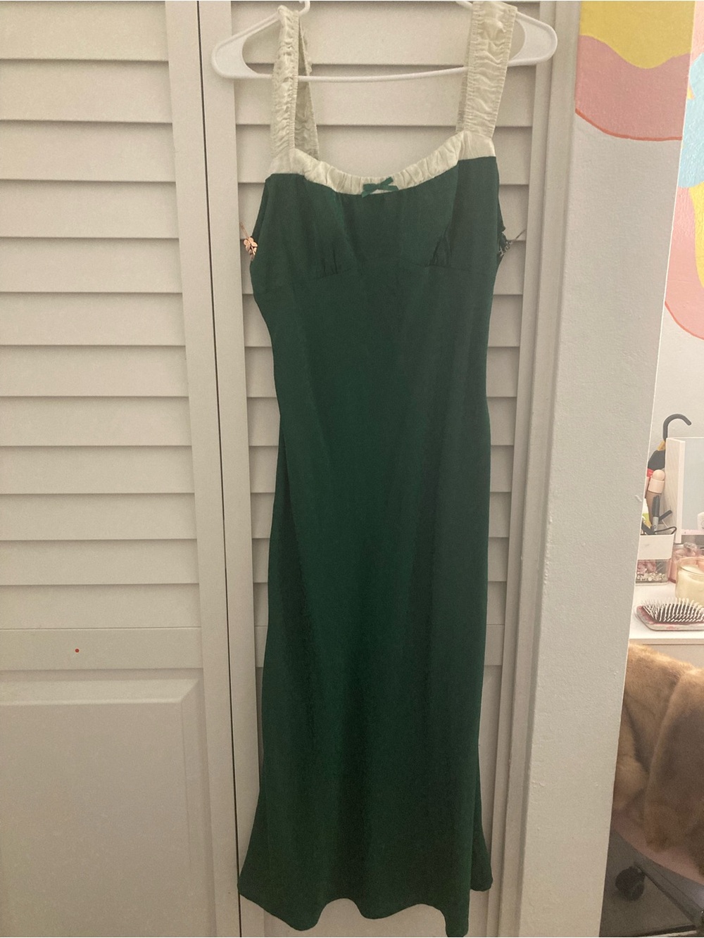 Lush Green Maxi Dress with Cream Straps